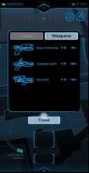 Tap the empty upper slot to open the pop-up tab Tools/Weapons.